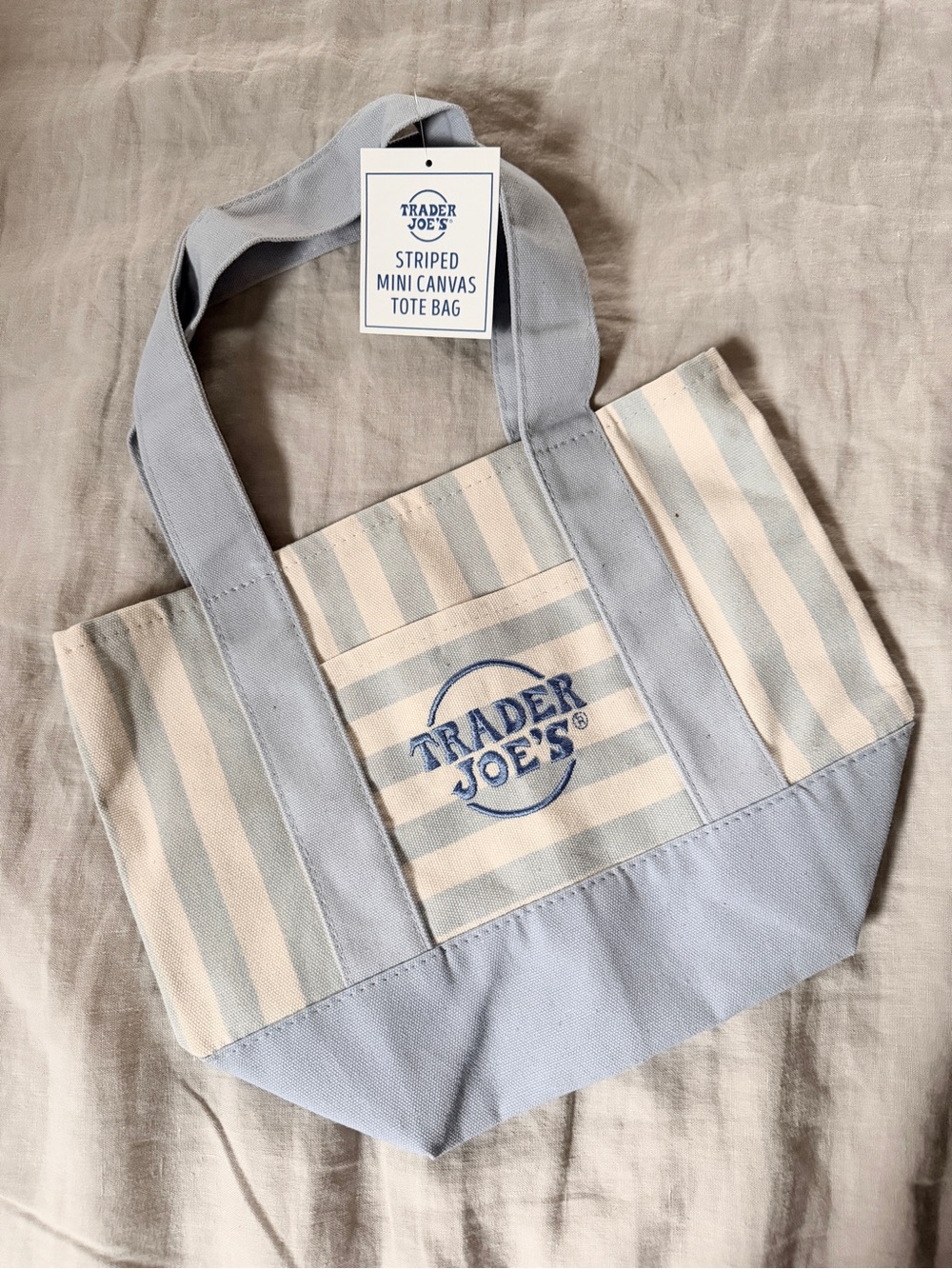Trader Joe's Striped Mini Canvas Tote - Light Blue & Cream